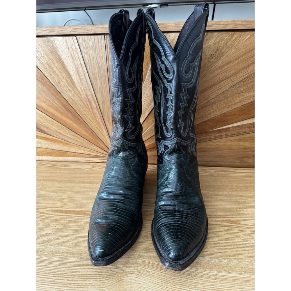 Exotic Rare Justin Boots Emerald Green Lizard Cowboy Boots Men's 8 E